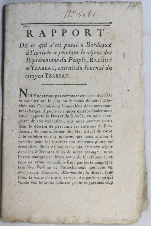 Rapport sur événements à Bordeaux durant La Terreur (1793)