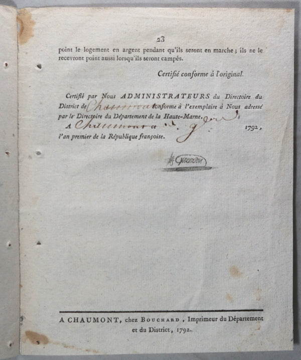 Reglement sur le Logement et Casernement des Troupes 1791