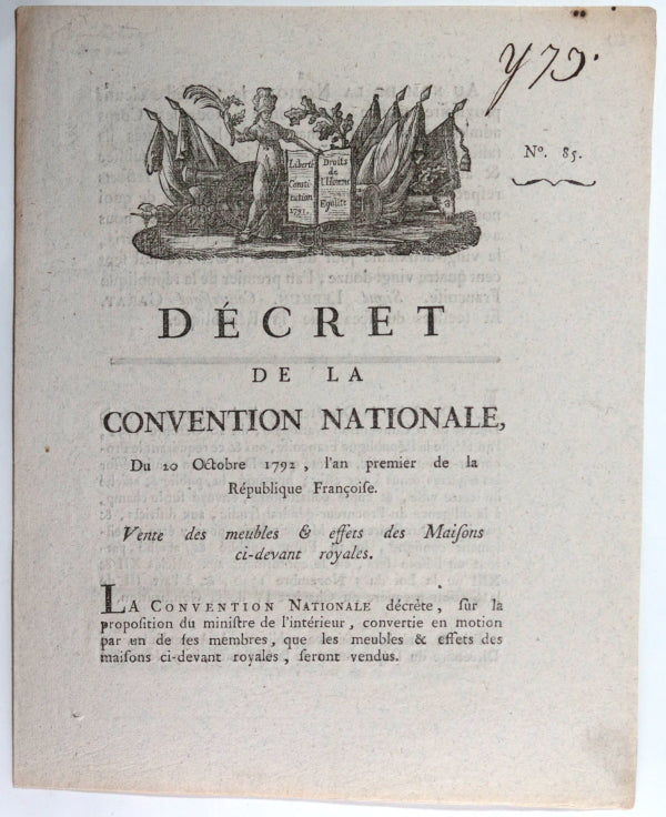 Révolution 1792 décret vente meubles et effet maisons ci-devant royales