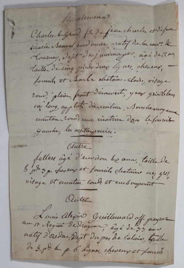 Révolution Ain France, signalement de 3 individus recherchés (c. 1794)