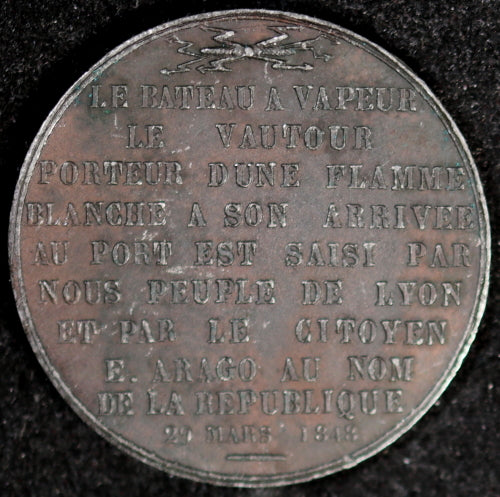 Révolution de 1848, médaille saisi du bateau Le Vautours à Lyons