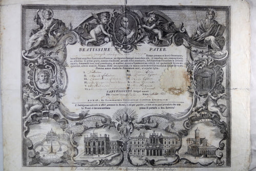 Rome 1825 parchemin religieux, demande d'indulgence du Pape Léon XII