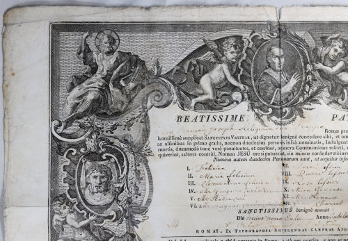 Rome 1825 parchemin religieux, demande d'indulgence du Pape Léon XII