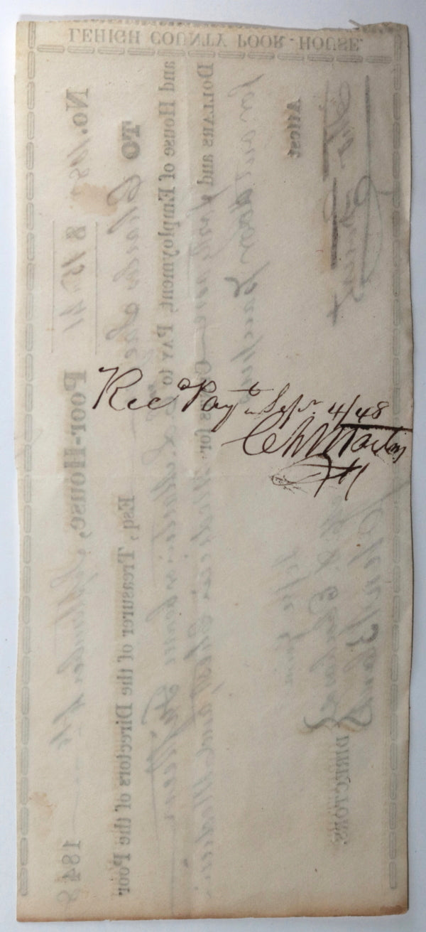 Sep. 4th 1848 Allentown PA Lehigh County Poor-House medicine chest