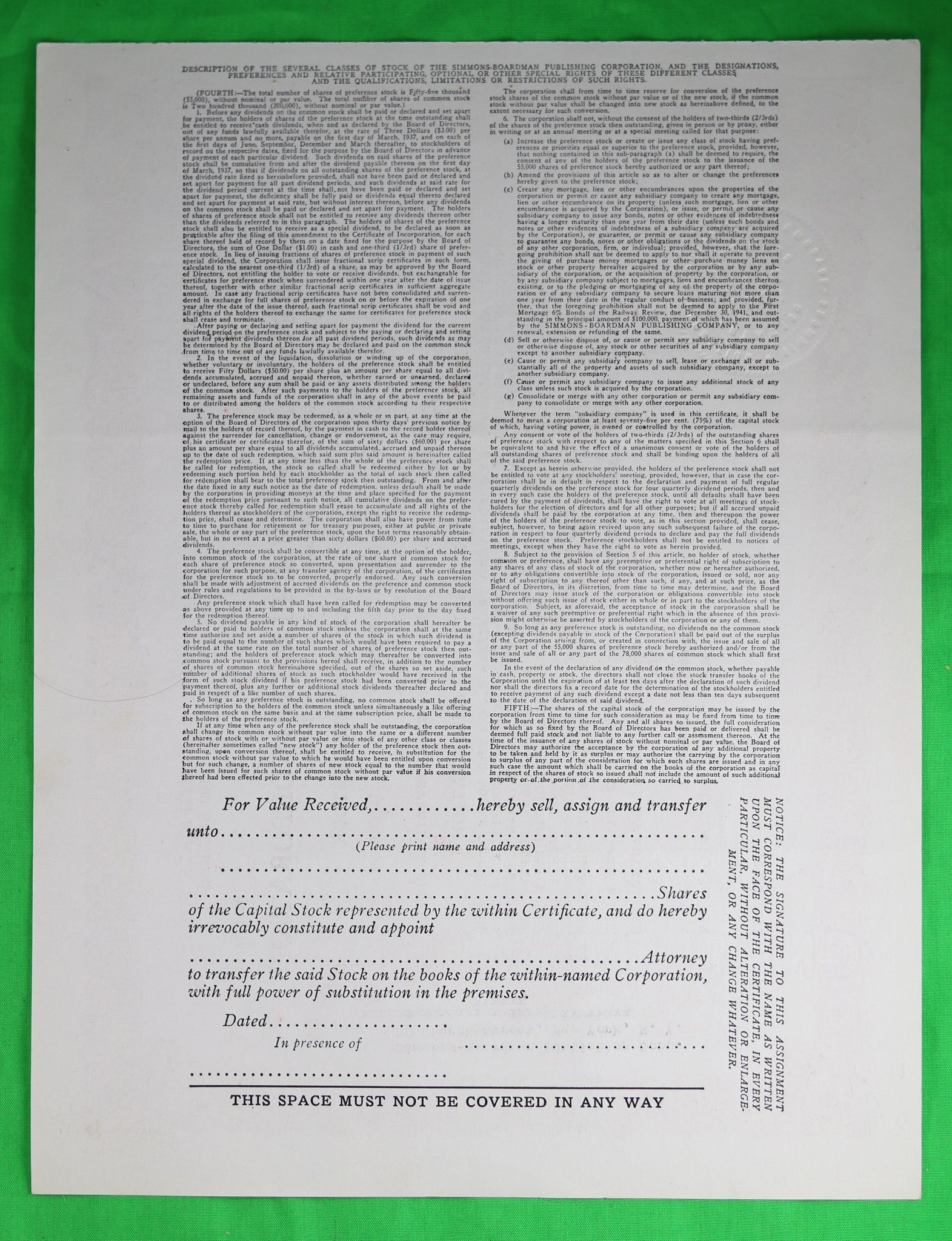 Set of 2 stock certificates of Simmons-Boardman Publishing Corporation (1936/40)