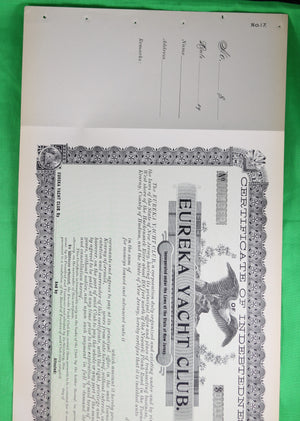 Set of 3 unused certificates of indebtedness for Eureka Yacht Club N.J. (early 1900s)
