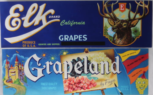 Set of 5 Grape fruit crate labels from California