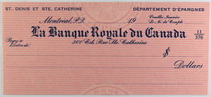 Set of 5 unused vintage cheques (Quebec, UK), early 1900s