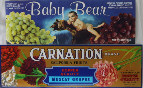 Set of 6 Grape fruit crate labels from California Set of 6 Grape fruit crate labels from California