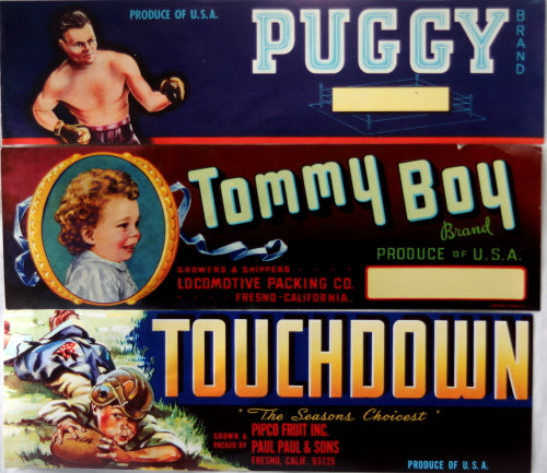 Set of 6 fruit crate labels from USA