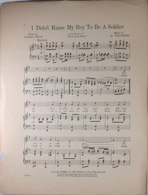 Set of three 1915 U.S. anti-war sheet music ‘I didn’t raise my boy to be a soldier'