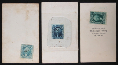 Set of three CDV photos of American men 1865-66 (tax stamps)