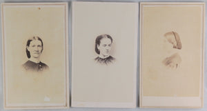 Set of three CDV photos of American women 1865-66 (tax stamps)
