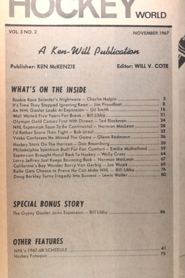 Set of three Hockey World magazines 1967-68