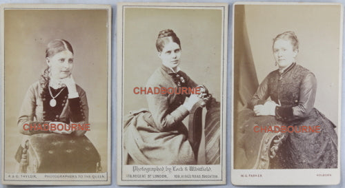 Set of three UK Cartes de Visit (CDV) photos of women  c. 1870s