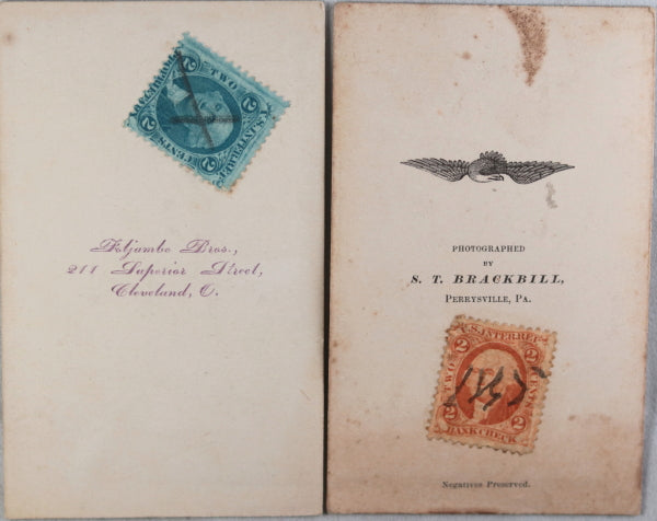 Set of two CDV photos of American couples 1865-66 (tax stamps)