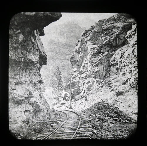 Set of two railway photos on glass, CPR and CCRR, early 1900s