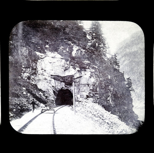 Set of two railway photos on glass, CPR and CCRR, early 1900s