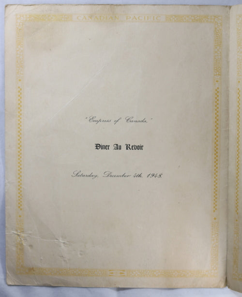 Set of two Canadian Pacific Steamship Menus - 1948