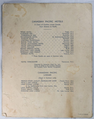 Set of two Canadian Pacific Steamship Menus - 1948