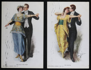 Set of two  postcards of dancing couple by Lester Ralph 1919