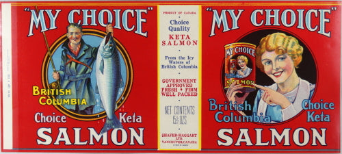 Set of two vintage Canadian B.C. salmon can labels 1930s/40s Set of two vintage Canadian B.C. salmon can labels 1930s/40s