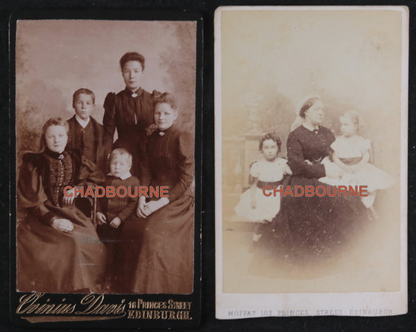 Set of 2 CDV family photos from Edinburgh Scotland studios, late 1800s