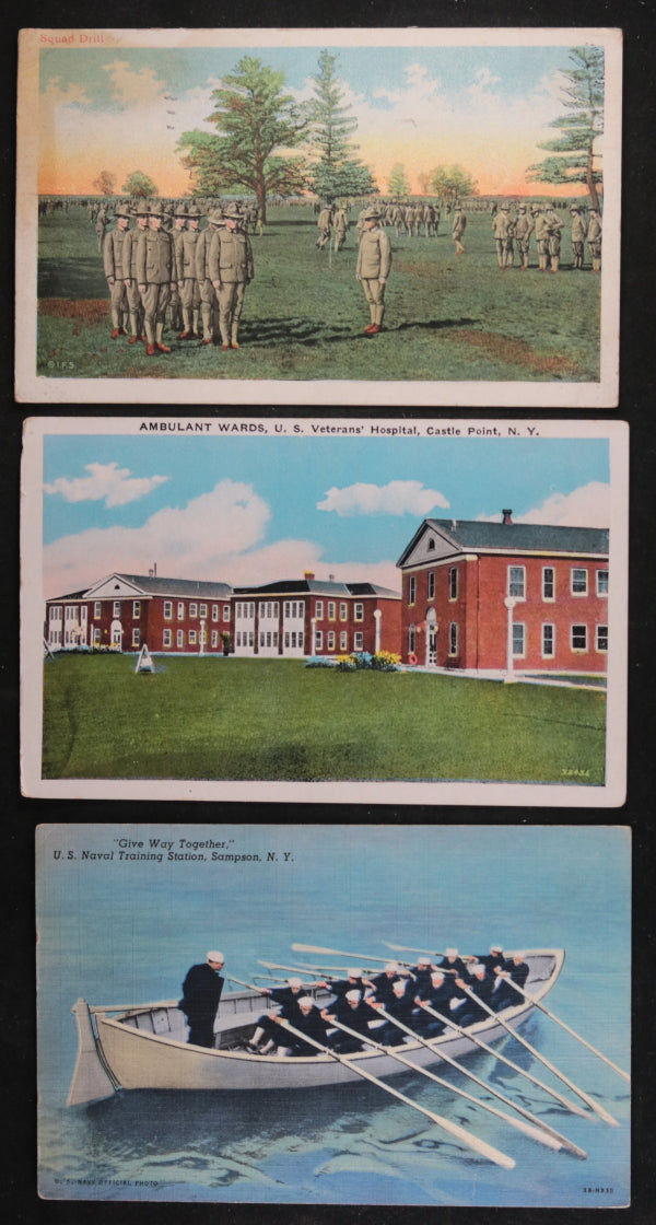 Set of 3 USA vintage postcard with military image and text, WW1 to WW2