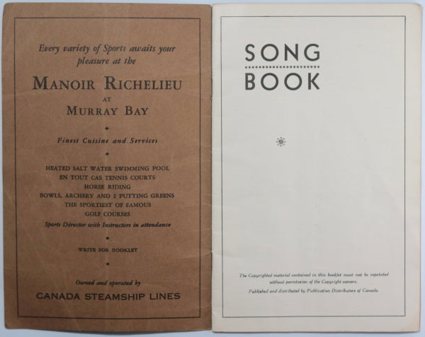 Song Book Canada Steamship Lines c. 1930s