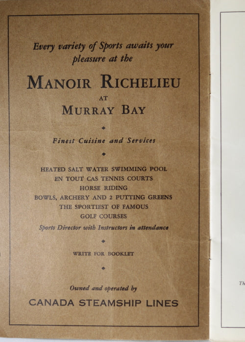 Song Book Canada Steamship Lines c. 1930s
