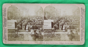 Stereoscopic photo Market Place and Nelson’s Monument Montreal @1900