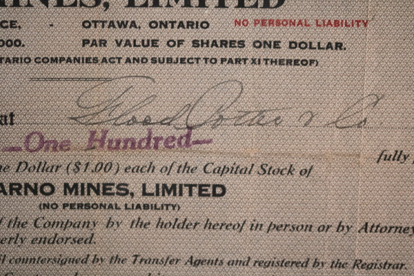 Stock Certificate Arno Mines Limited Canada - early 1900s