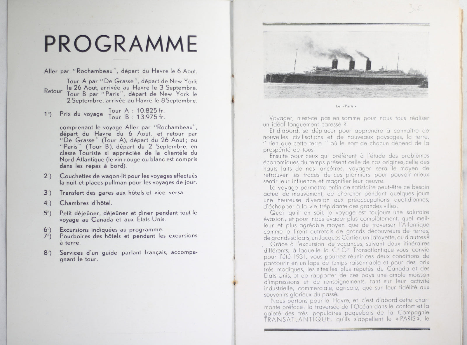 Summer 1931 Cie. Gle. Transatlantique travel brochure – Canada/USA