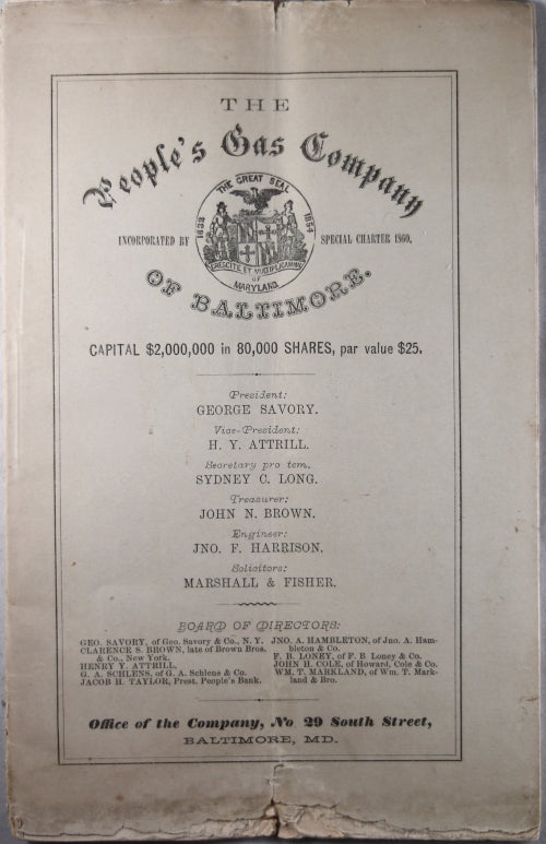 The People's Gas Company of Baltimore - Prospectus 1869