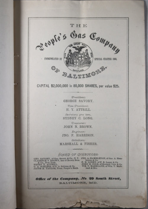 The People's Gas Company of Baltimore - Prospectus 1869
