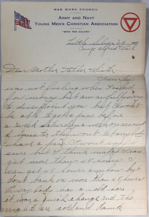 Three WW1 letters home from US soldier 1917-18 (USA & France)