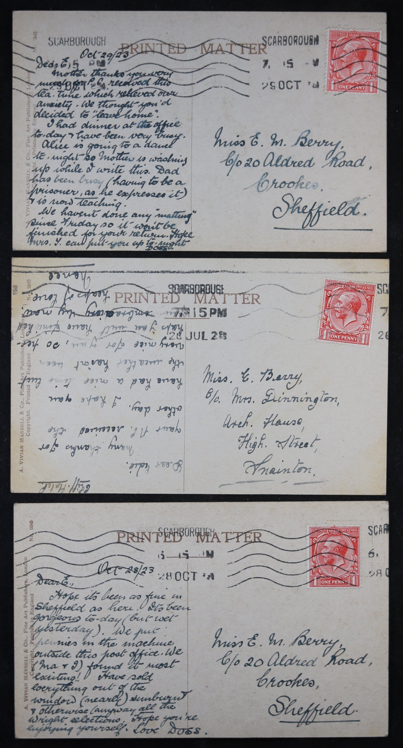 Three postcards glamorous ladies by Barribal, Vivian Mansell Co. 1923