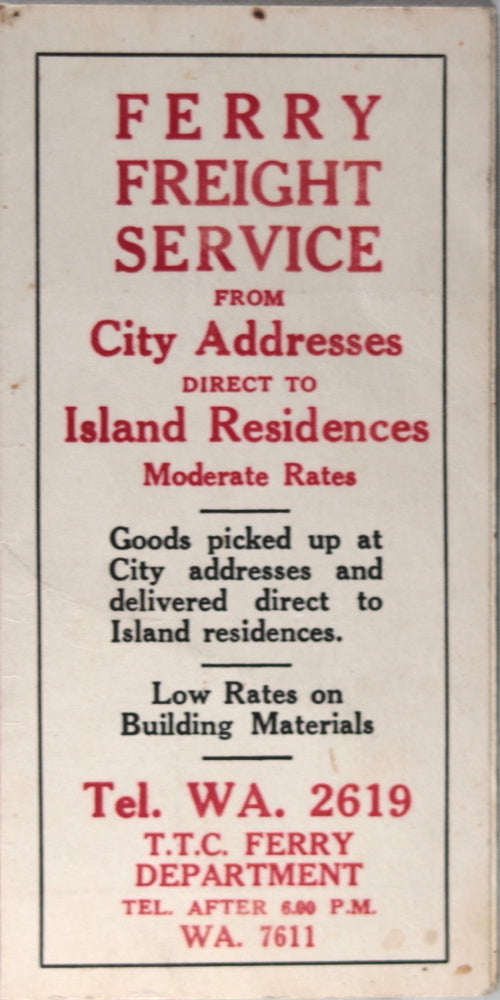 Toronto TTC Ferry Schedule to Islands (1940)