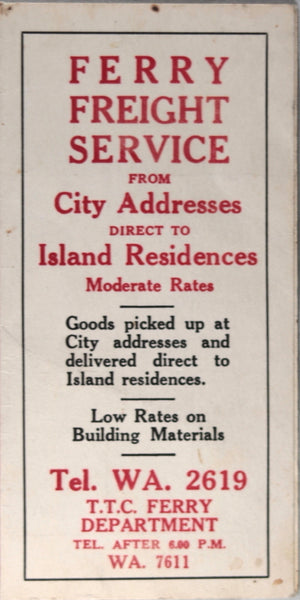 Toronto TTC Ferry Schedule to Islands (1940)