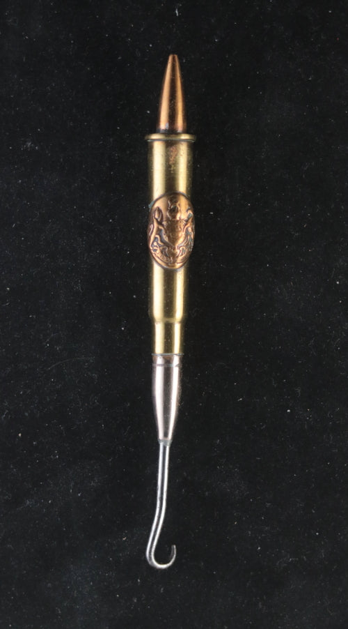 Trench Art brass boot hook, made with bullet casing and bullets c. WW1