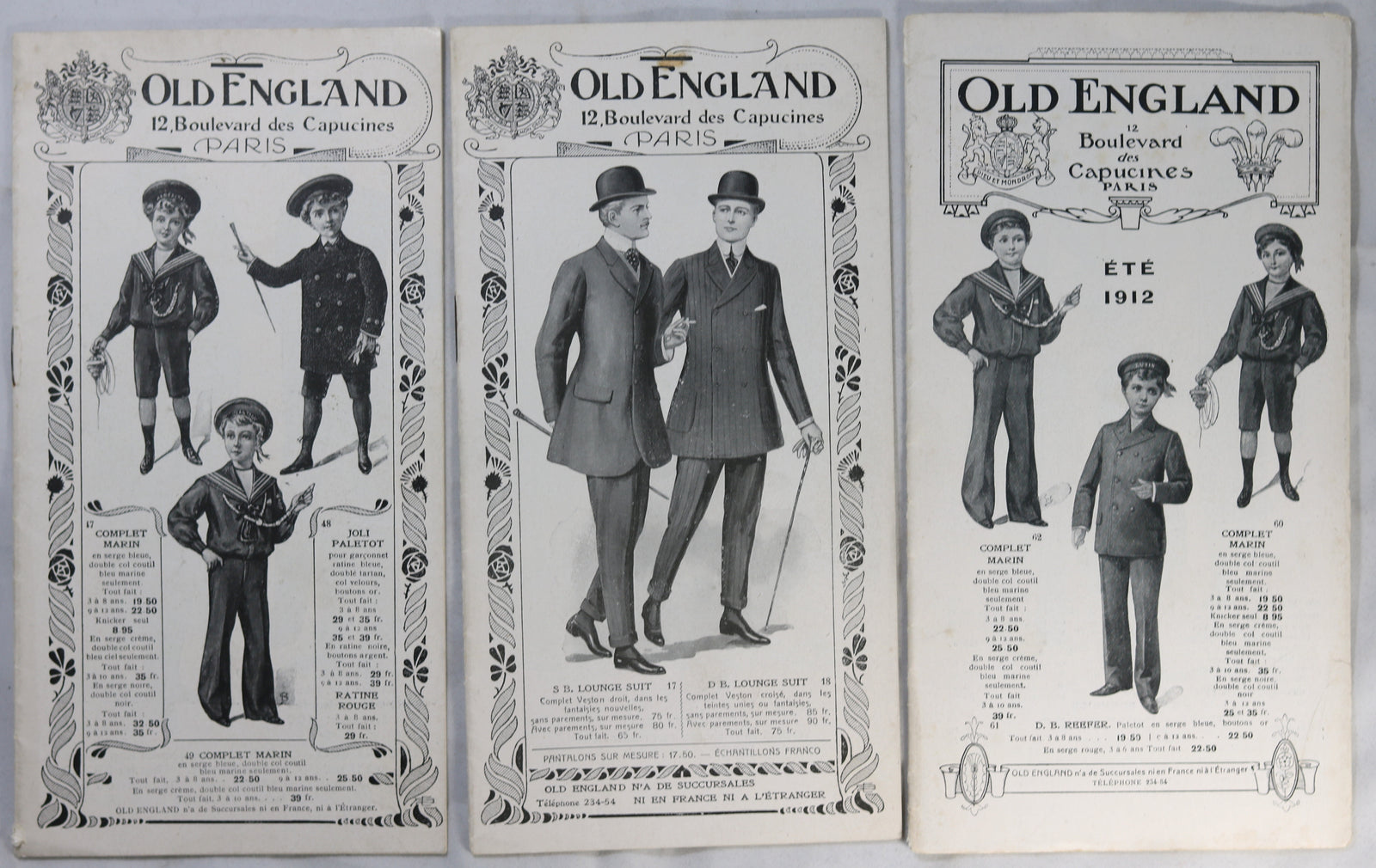 Trois catalogues magasin mode Old England Paris @1912