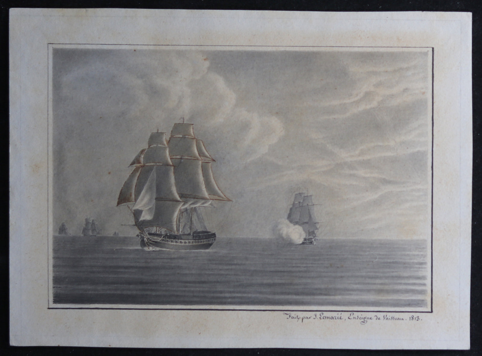 Trois dessin batailles navals par Jacques-Nicolas Lemarié @1813
