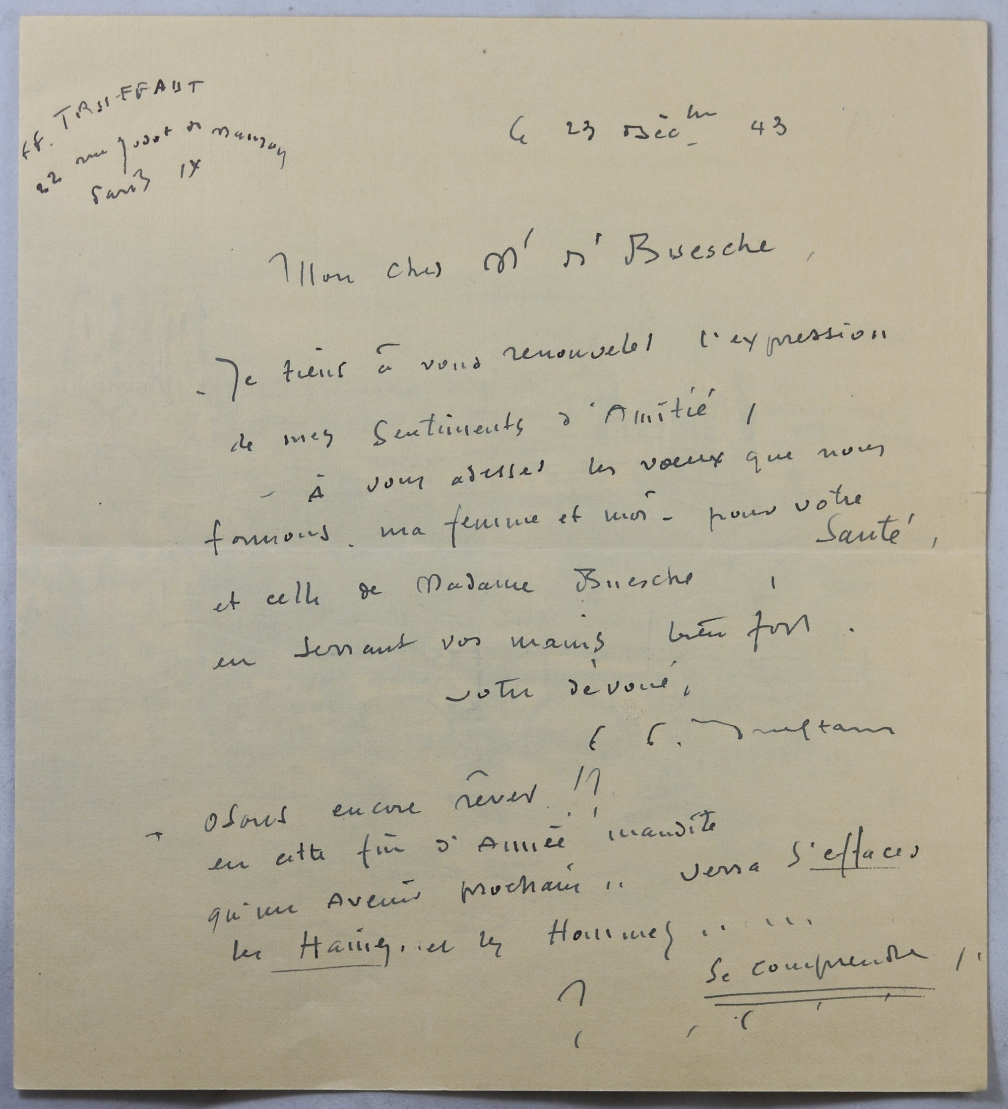 Trois lettres peintre Fernand Truffaut avec aquarelles et dessins