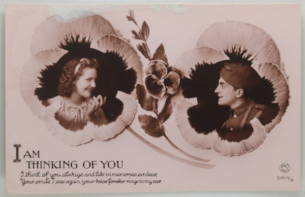 Two WW1 postcards, romantic thoughts from UK soldier to his girl