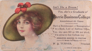 Two advertising pieces for Barrie Business College (Ontario) c. 1920s