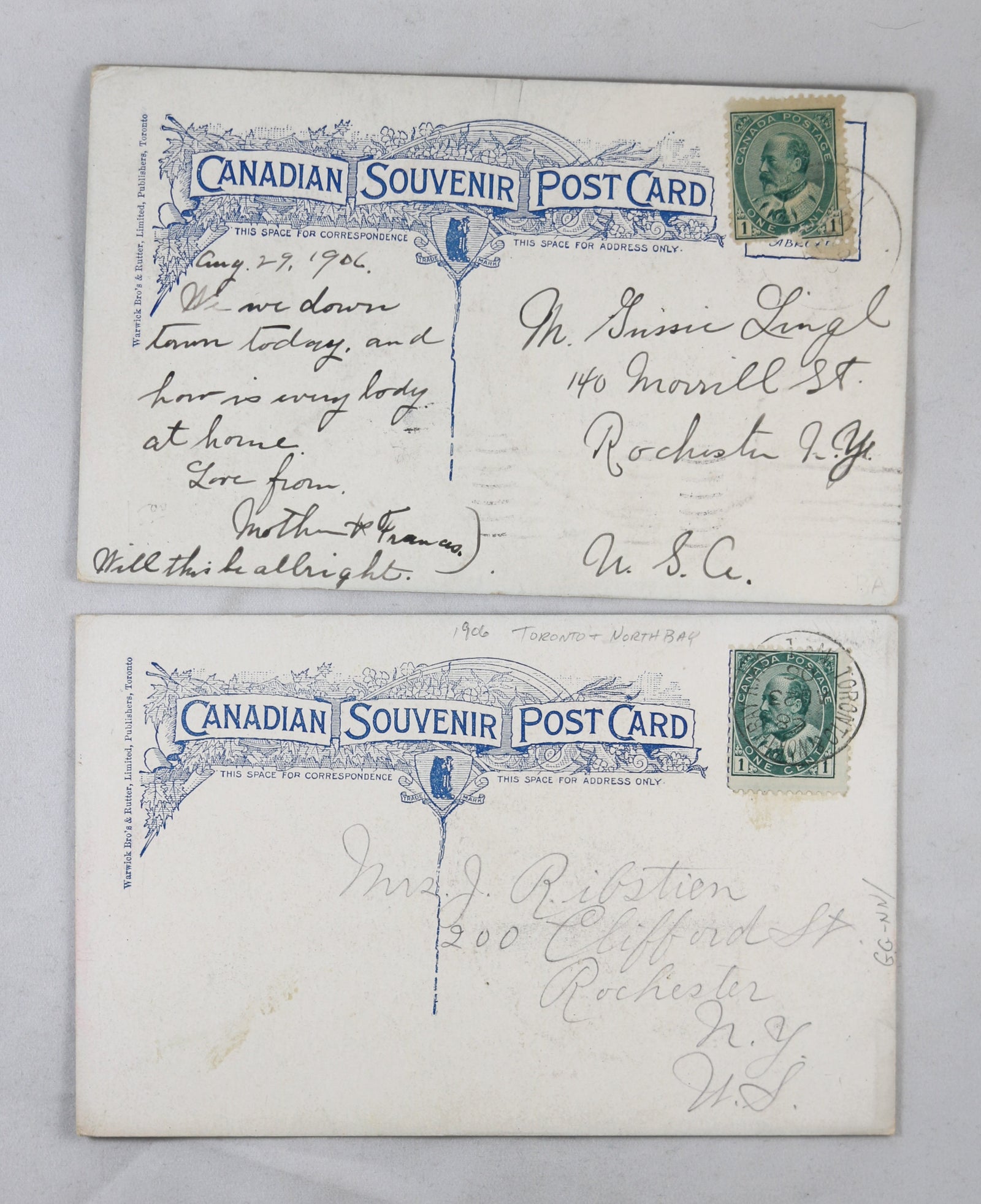Two patriotic postcards S.S. Kingston (Canada) 1906