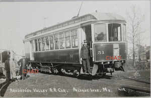 Two photo postcards Aroostook Valley R.R Maine trolley cars c. 1940s