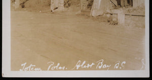 Two photo postcards, aboriginal totem carvings Alert Bay B.C.  c. 1930