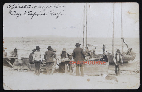 Two photo postcards fishing industry, Cape Hope Gaspé Quebec. c. 1920s