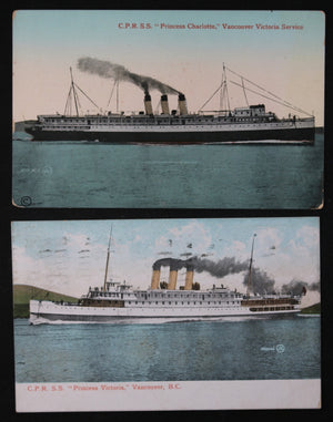 Two postcards of CPR Princess Steamships on Vancouver B.C. routes
